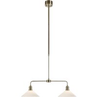 Markslöjd Vela pendant light, antique brass, 2-bulb design, glass, length 75 cm