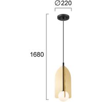 Viokef Hänglampa Fedora, Ø 22 cm, guldfärgad, metall/glas