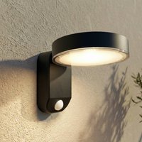 PRIOS LED solar wall light Tarlson, round, anthracite, sensor