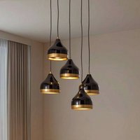 Opviq Yildo pendant light, 5-bulb, round, black/gold, Ø43 cm