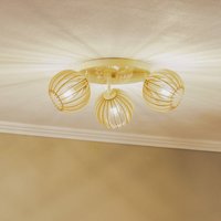 Argon Taklampa Paz vit med trälameller-kulor 3 lampor.