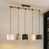 Lindby Amilia pendant light, fabric, 5-bulb, grey/beige, E27