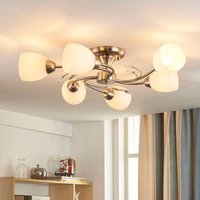 Lindby plafonnier Tatas, Ø 64 cm, nickel, 6 lampes, verre