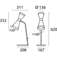 Stilnovo bordslampa Megafono, elfenbensfärgad, 62 cm, metall