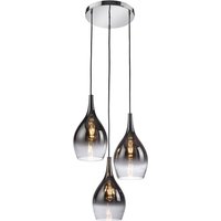 Paul Neuhaus hänglampa Pilua, rökgrå, glas, 30 cm, 3 lampor.