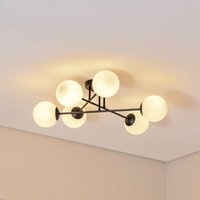 Euluna Glassy ceiling light, 6-bulb, black/opal