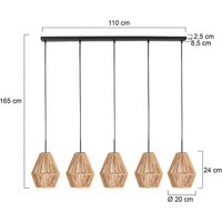 Anne Light Ropex 4531 pendant light, 5-bulb, long, black, brown cable