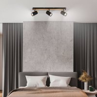 Briloner Spot pour plafond Duta, longueur 70 cm, noir/couleur bois, à 3 lampes.