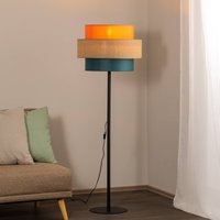TK Lighting Trio floor lamp, jute shade, orange/natural brown/petrol