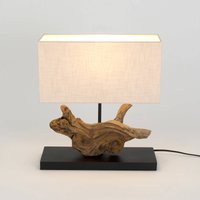 Holländer Lipari table lamp, wood-coloured/beige, height 41 cm, linen