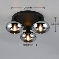 Reality Leuchten Taklampa Divina, rökfärgad, Ø 39 cm, 3 lampor, glas