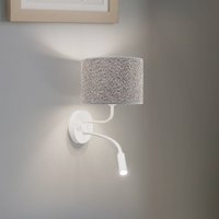 Væglampe Roller, bouclé grå, hvid, med læselampe
