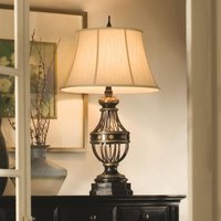 Bordlampe Augustine, 90 cm, antikbrun/creme, tekstil, E27