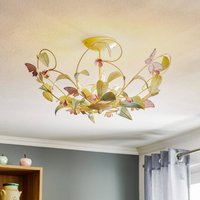 Luminex Plafonnier BUTTERFLY, crème/vert/rosé, acier inoxydable, à 3 lampes