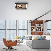 Paul Neuhaus LED ceiling lamp Eliza, oiled oak, 48 x 48 cm