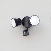 LUTEC SHRIMP II black 12W 2-bulb IP44 LED sensor-activated outdoor wall spotlight