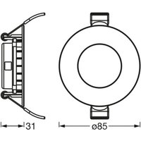 Plafonnier encastré LED OSRAM SLIM, Ø 9 cm, 6 500 K, blanc