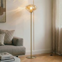 Lindby Lelia floor lamp, amber, glass, metal, 150 cm
