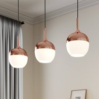Lindby Rangina pendellampa, 100 cm, koppar, 3 lampor, glas