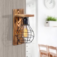 Opviq Applique murale Erebos 121-A, bois, abat-jour cage noir