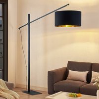 Arcchio arc floor lamp Mossa, 200 cm, black-gold, textile