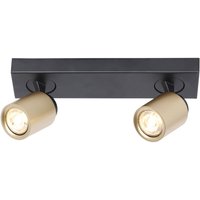 Freelight Spot pour plafond Razza, noir/or, longueur 38 cm, à 2 lampes.