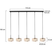Steinhauer Breeza Beache pendant light, 5-bulb long, black, bamboo