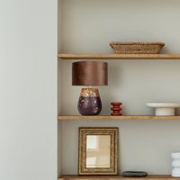 Näve Bronco table lamp, tobacco, ceramic/artificial leather, height 39 cm