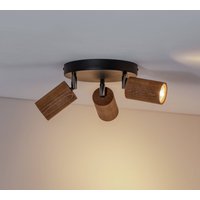 Luminex Plafonnier Nise, 3 lampes, rond, acier noir, bois