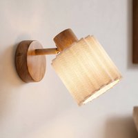 Lindby Shiloh wall spotlight, natural/beige, wood/linen, E14