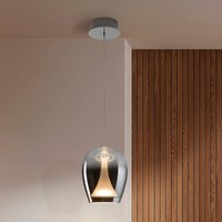 Schuller Valencia LED-hänglampa Suspiro, Ø 18 cm, kromfärgad/rökgrå, glas