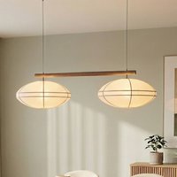 Lucande hänglampa Eria, vit, tyg/trä, 2 lampor, 117 cm