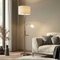 Lindby Aovan floor lamp, nickel-coloured, shelf, USB connection