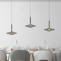 PURE LED pendant light Vitrum, grey, glass/aluminium 3-bulb