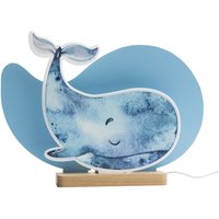 Elobra Paul Pottwal LED table lamp, blue, wood, 3000 K, dimmable