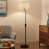 Lindby lampadaire Zinia, noir, tablette, prise USB