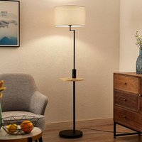 Lindby Zinia floor lamp, black, shelf, USB port