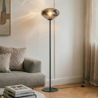Lindby Lelia floor lamp, smoky grey, glass, metal, 150 cm