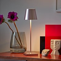 LED-bordlampe Nuindie, USB-C, rosaguld, IP54, dæmpbar