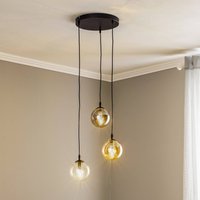 EMIBIG LIGHTING Glassy pendant light, 3-bulb, round, graphite/amber/clear, glass