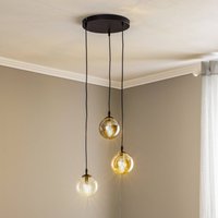 EMIBIG LIGHTING Hänglampa Glassy, 3 lampor, rund, grafit/amber/klar, glas
