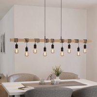 EGLO Townshend pendant light, length 150 cm, black/wood, 9-bulb.