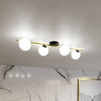 Euluna Plafonnier Glassy à 4 lampes linéaire noir/or/opale