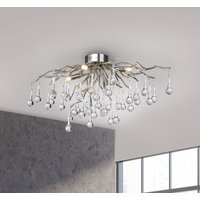 Paul Neuhaus taklampa Icicle, glaspendel, 4 lampor, silver