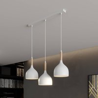 Luminex Noak pendant light, white/natural wood, 3-bulb long