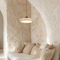 Zambelis LED pendant light 25419, beige, Ø 30 cm, stone/wood