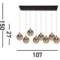 Searchlight LED-hänglampa Alchemy, 8 lampor, svart, bärnsten, glas