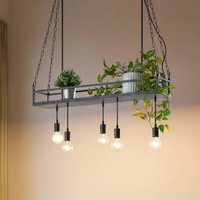 Lindby pendellampa Kirista, 5 lampor, svart, metall, 100cm