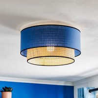 Duolla Plafonnier Boho, rotin, tissu, beige/jean