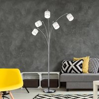 Reality Leuchten Tommy floor lamp, nickel/white, height 200 cm, 5-bulb, fabric